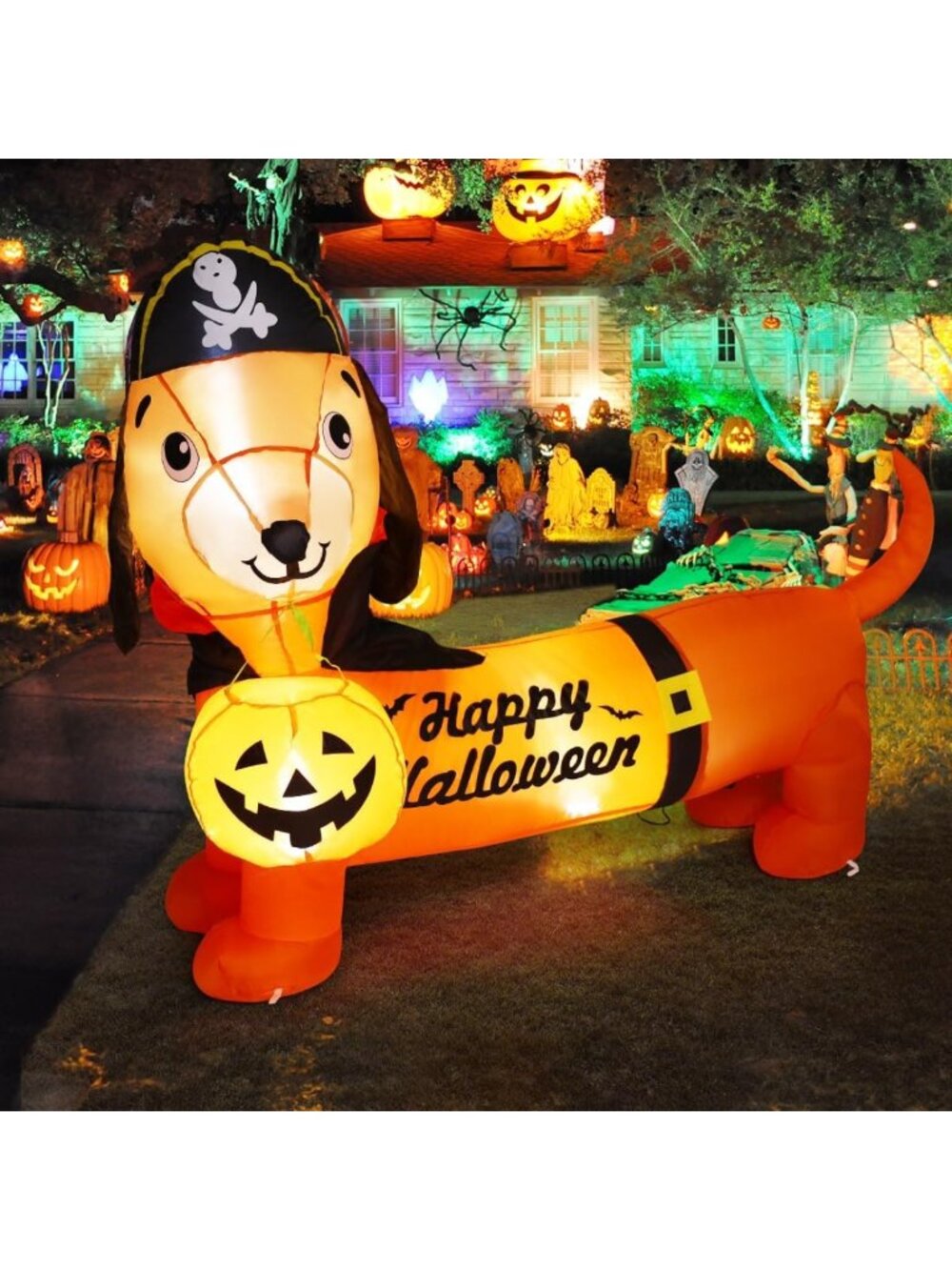 5 FT Halloween Inflatable Dog Decor - LED Pumpkin Dachshund for Yard & Party